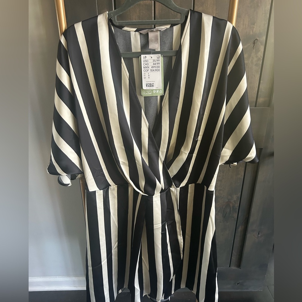 H&M Black and Ivory Striped Dress NWT